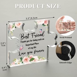 Friend Birthday Gifts for Women, Bestie Gifts for Long Distance Friend,3.3 x 2.8 Inch Desk Decor,Acrylic Puzzle Plaque, Gifts for Friend on Valentines Day Mothers Day Christmas