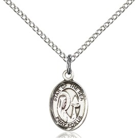 Bonyak Jewelry Saint Medal Collection Sterling Silver Our Lady of Star of the Sea Pendant 1/2 x 1/4 inches with Sterling Silver Lite Curb Chain
