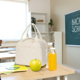 Noilk Cute Lunch Box For Women,Insulated Lunch Bag For School, Simple Modern Tote Bag For Girls, Meal Prep Containers Reusable, Aesthetic Lunchbox For Work, Travel Cooler Bag Large Capacity Beige