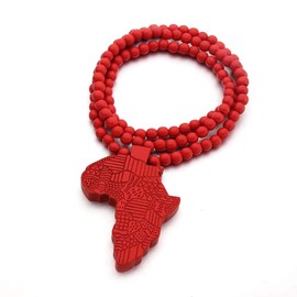 The Woo's Wooden Beaded Sweater Chain Vintage Cross/African Map Pendant for Men and Women Hip Hop Necklace Jewelry Unisex Necklaces Gifts-red