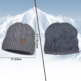 Beanie Hat Gloves Scarf Set for Men Winter Warm Knit Knitted Neck Warmer Touchscreen Glove Cap 3 in 1 Gray Thermal Fleece Wool Lined for Cold Weather Snow