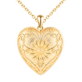 MICYUMI Women's Heart Photo Locket Pendant 925 Sterling Silver Sun Flower Pattern Necklace, Silver
