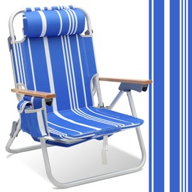 Sekey Aluminum Beach Chair for Adults with 5-Position Classic Lay Flat, Lightweight Folding Backpack Beach Chair with 2 Cooler Bag, Towel Bar, Cup Holder & Phone Holder for Outdoor, Camping, Lawn