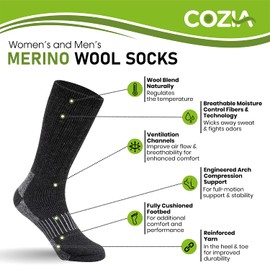 Merino Wool Socks Casual Warm Socks for Winter Cozy Boot Socks for Men & Women Black LXL