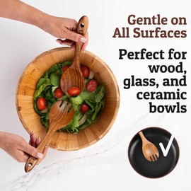 PriorityChef Premium Wooden Salad Servers - Handcrafted Teak Wood Spork - Durable Kitchen Utensil for Serving and Tossing Pasta & Sides - Nonstick Safe Wooden Salad Spoon and Fork Set Combined