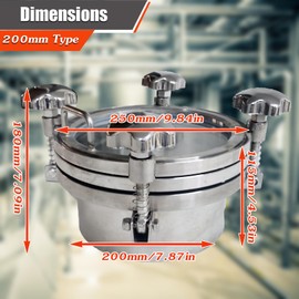 INTSUPERMAI Manhole Cover with Tempered Glass Lid 7.87 in 200 mm #304 Stainless Steel Circular Pressure Manway Door Sanitary Manhole Cover Tank