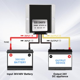 DC 36V/48V Step Down to 24V 20A 480W, DC 36V 48V Buck to 24V Voltage Regulator, IP67 Waterproof Power Supply Module Buck Transformer for Golf Cart Forklifts Car Truck Boat Vehicle