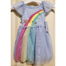 Cat & Jack Girl's Sparkle Rainbow Short Sleeve Light Blue Tutu Dress - 18M - NWT