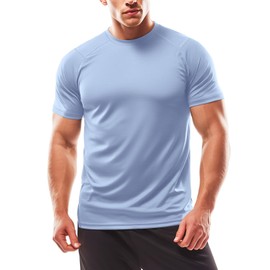 Mens Workout Shirts Quick Dry Short Sleeve Athletic Tee Moisture Wicking Top for Running Gym Fitness Training(Light Blue,Small)
