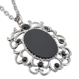 KA-TAL' Onyx Pendant Necklace with Simulated Black Crystals Rhodium Plated Silver-tone with 16" Chain and 3" Extender Gift Boxed, Metal