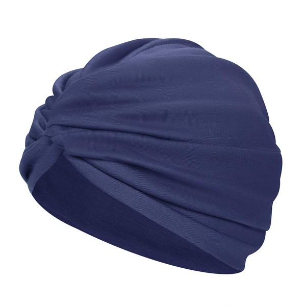 QCHOMEE Women's Turban Hat, Watch Cap, Solid, Cross Design, Indian Style, Breathable, Soft, Stretchy, Cotton Hat, Casual, Decorative, Indoor Hat, Hair Accessory, navy