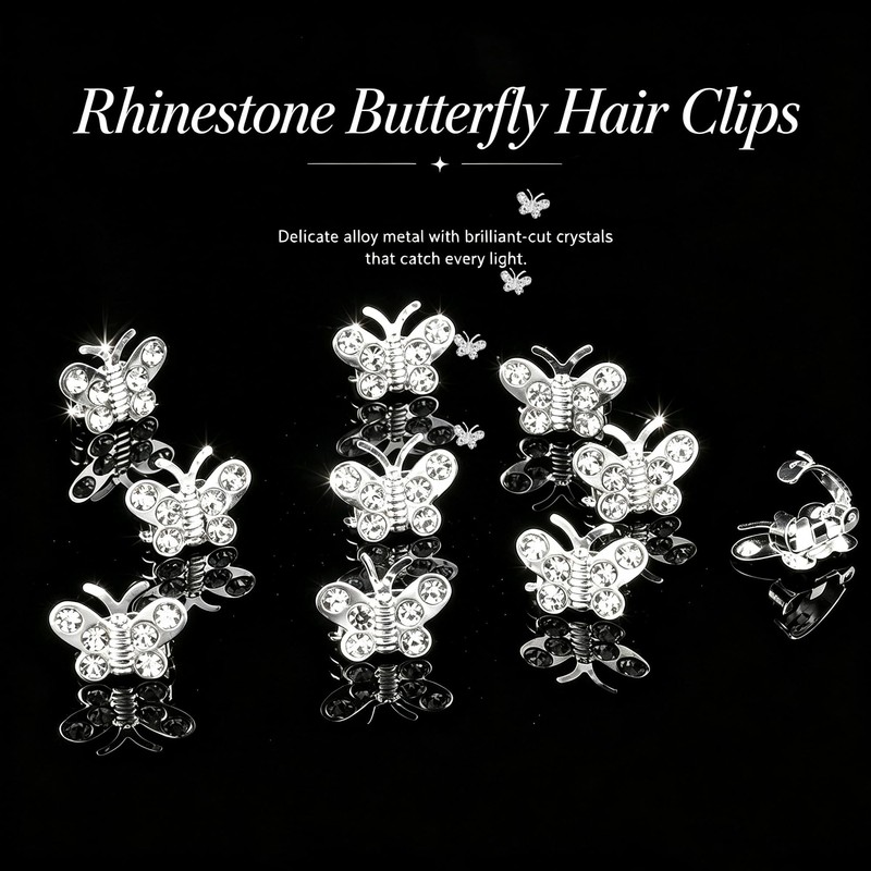 10 PCS Mini Rhinestone Butterfly Hair,Decorative Barrettes for women