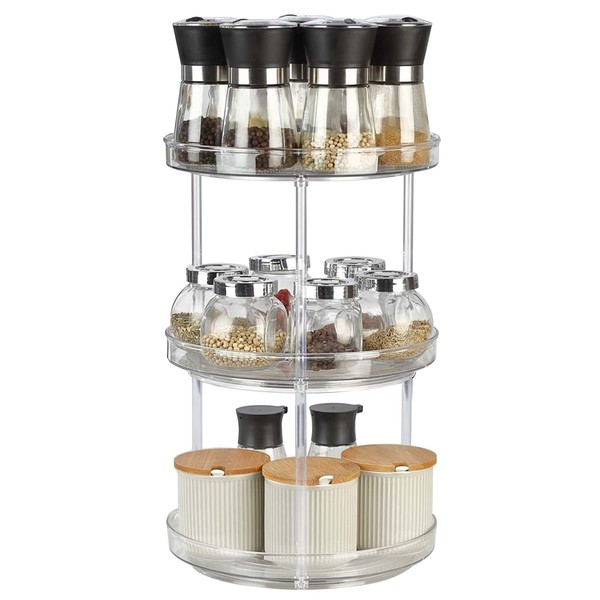 ACEBON 3 Tier Lazy Susan Turntable for Cabinet, 9" Clear Plastic Spinning Spice Rack Storage Cosmetic Makeup Organizers for Table, Pantry, Shelf, Vanity, Bathroom (3 Tier)