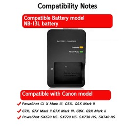 FCD TRUST CB-2LH Cameras Charger for NB-13L Battery for Canon PowerShot G1 X Mark III （Not for G1X）G5X G5 X Mark II G7 X G7 X Mark II G7 X Mark III G9X G9 X Mark II SX620 HS SX720 HS SX730 HS SX740 HS