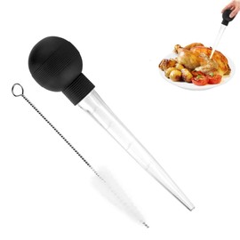 Turkey Baster Set with Cleaning Brush, 30ML Large Capacity TPR Meat Oil Dropper for Roasting, BBQ & Grilling, Durable Baster Cooking Pipette & Easy-Clean Kitchen Tool (Black, 2 Pcs)