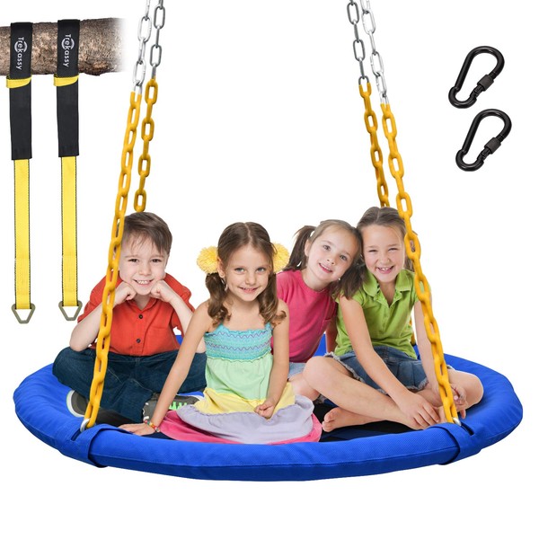 Trekassy 1000lbs 40" Saucer Tree Swing for Kids Adults with Heavy Duty Chains Plastic Coated, Textilene Wear-Resistant and 2pcs 10ft Tree Hanging Straps