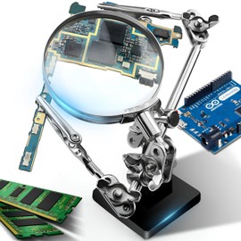 Retoo Soldering Aid Third Hand with 2.5X Magnifying Glass and 2 Helping Hands, Soldering Station with Magnifying Lamp and 2 Flexible Metal Arms for Craft Lovers, Welders, Jewellery Makers, Soldering