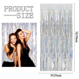 3 Pack Silver Backdrop Curtain Party Decorations Foil Fringe Backdrop Silver Tinsel Streamers Birthday Bachelorette New Year Christmas Wedding Baby Shower Disco Party Decorations