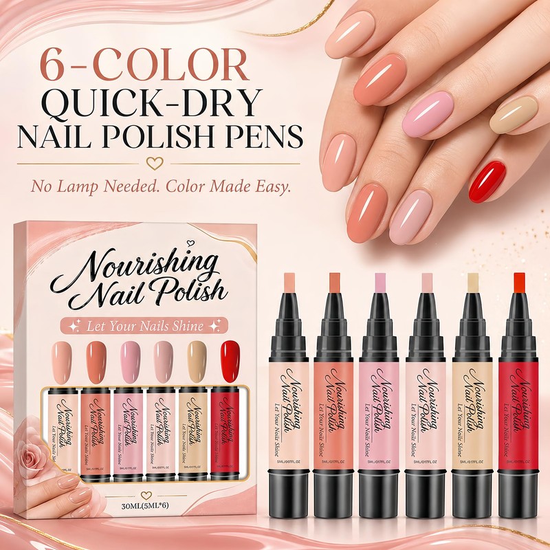 6 Pcs Quick Dry Nail Polish Pens, No UV Lamp