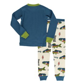 Lazy One Warm Long-Sleeved Kids' Pajamas for Girls and Boys, Funny Kids' Pajama Sets, Cozy, Comfy, Fishing (Asleep At The Reel, 6)