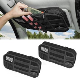 MAIKER 2 Packs Car Sun Visor Organizer, Car Organizer with Zipper Visor Organizer Storage Pouch, Glasses Clip, Card Holder, Molle Panel for Tactical Gears, for Most Vehicles, SUVs & Trucks