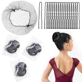 Invisible Elastic Hair Nets with Bobby Pins for Ballerina Buns - 12Inch Black Nets 30Pcs and 50 Pins Black