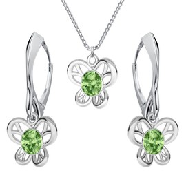Jewellery Set for Women Earrings Silver 925 Hanging Butterfly - Women's Necklace with Pendant Jewellery Set for Her with Crystals - Earrings Hanging and Necklace Girls Gift Women, Sterling Silver,