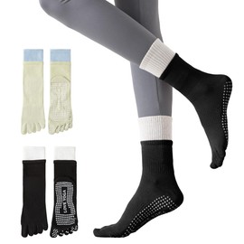 Gokei Yoga Socks, Pilates Socks, 5 Toes, Anti-Slip, Antibacterial, Deodorization, Sweat Prevention, Supervised by Active Pilates Teachers, Pilates, Yoga, Grip Socks, Long, Non-Fading Sports, Dance,