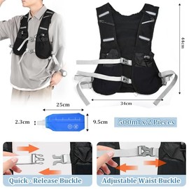Running Vest Women's & Men's Hydration Vest Hydration Backpack Running with 2 x 500 ml Hydration Bladder Running Backpack Reflective Vest Running Adjustable Water Backpack Jogging for Running, Cycling, Trails