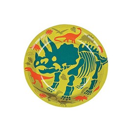 Fun Express Dino Dig Triceratops Dessert Plate for Birthday - Disposable Print Tableware Dessert Plates - Print Plates & Bowls Thanksgiving, Treats and Festivities Graduation Party Supplies - 8 Pieces