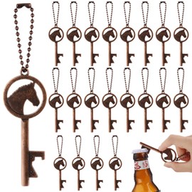 Vesici 20 Pcs Horse Bottle Opener Bulk Vintage Rustic Horse Keychain Bead Chain Western Theme Gift for Derby Wedding Birthday Bridal Shower Anniversary Party Favors for Guest