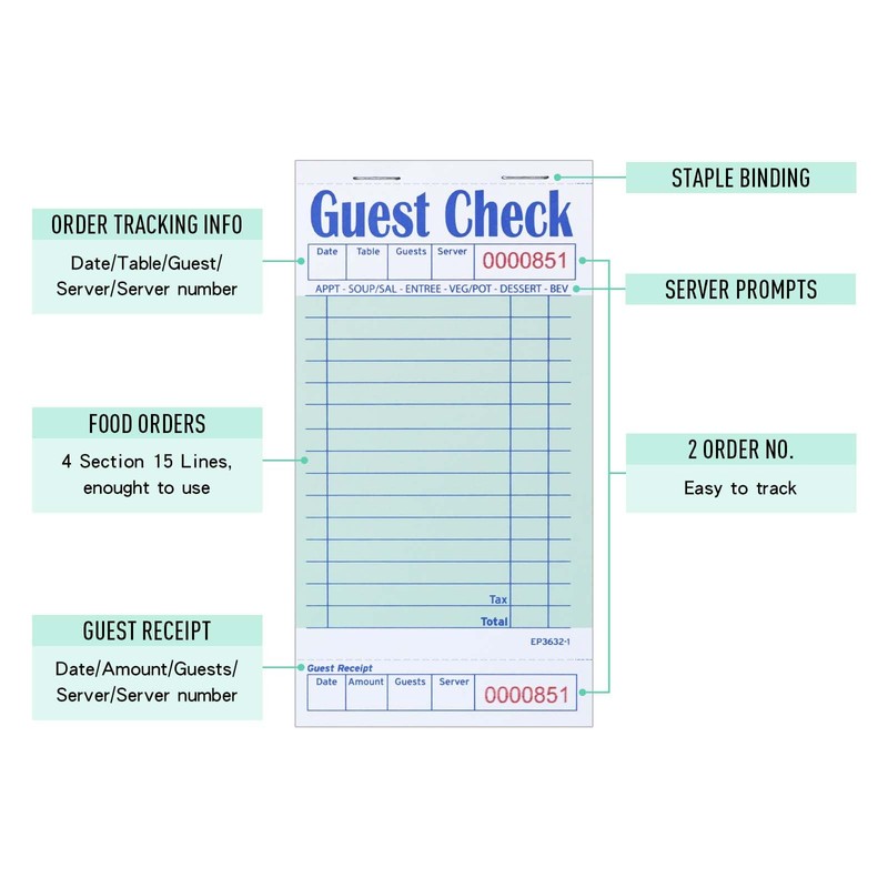 DGBDPACK Guest Checks Server Note Pads, 1000 Total Waitress Notepad