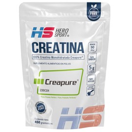 HS HERO SPORT Creatina Monohidratada Creapure® 450g. 100% Pura. Creatina Alemana Creapure®. Vegana, 160 porciones, 5g por porción, Pre Entreno con Scoop. Pure. Proven. Perfect.
