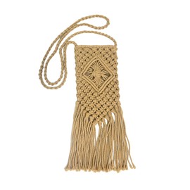 Eiyye Boho Purse Crochet Women's Crossbody Handbags Handmade Purse with Tassel, Lightweight Shoulder Bag Mini Bag, Light-brown