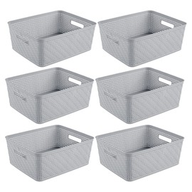 Sterilite 6 Pack Plastic Storage Bin Organization Containers, Short Baskets, Cement