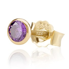 NKlaus Single 5.0 mm 333 Yellow Gold 8 K Stud Earrings Zircon Butterfly Clasp Women Girls, Yellow Gold, Zircon