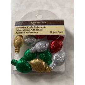RECOLLECTIONS ADHESIVES CHRISTMAS MULTI-COLOR GLITTER BALBS LIGHT BALBS 12PCS