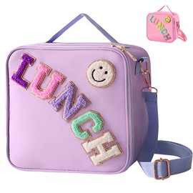 Kiswleon Insulated Lunch Bag Girls,Reusable Lunch Bags for Women Teen with Adjustable Shoulder Strap,Cute Smiley Girls Lunch Box,Leakproof Lunch Bag Kids for Womens,Teenage,Childrens (Purple)