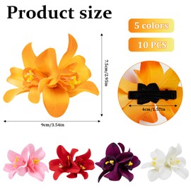 Pack of 10 Hawaii Flower Hair Clips Girls, Colourful Flowers Hair Clips for Women, Double Orchid Hair Clips, Hair Accessories for Party, Hair Styling, Hair Pins, Wedding