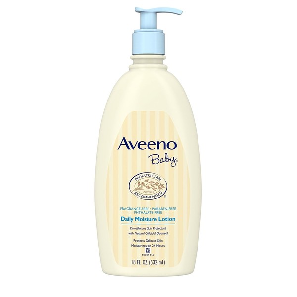 Aveeno Baby Daily Moisture Lotion, Fragrance Free (18 fl. oz, 2 pk.) Non-Greasy Formula Absorbs Quickly