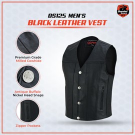 Daniel Smart Leather Biker Vest Premium Cowhide Motorcycle Vests for Men with Plain Sides Design & Multiple Carry Pockets