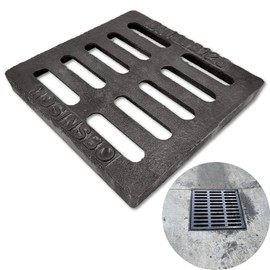 MOSINSBO Cast Iron Drain Grate 9x9 in for NDS Catch Basin, B-Class 28100 lbs Heavy-Duty Driveway Channel Cover for Polylok, Outdoor Trench Drainage Grate, Square Metal Sewer Cover (True 8.9x8.9)