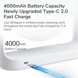 JISULIFE Desk Fan, Small Portable Battery Operated Desktop and 4000mAh USB Rechargeable Electric Table Fan with 4 Speeds, Max 15 Hrs, Strong Airflow, Ultra Quiet for Office/Room/Travel-White