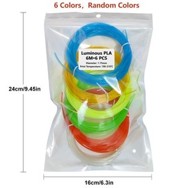 Random Color Luminous PLA Filament, 6 Counts Glow in The Dark 3D Printing Filament, 3D Printing Supplies, Christmas Gift