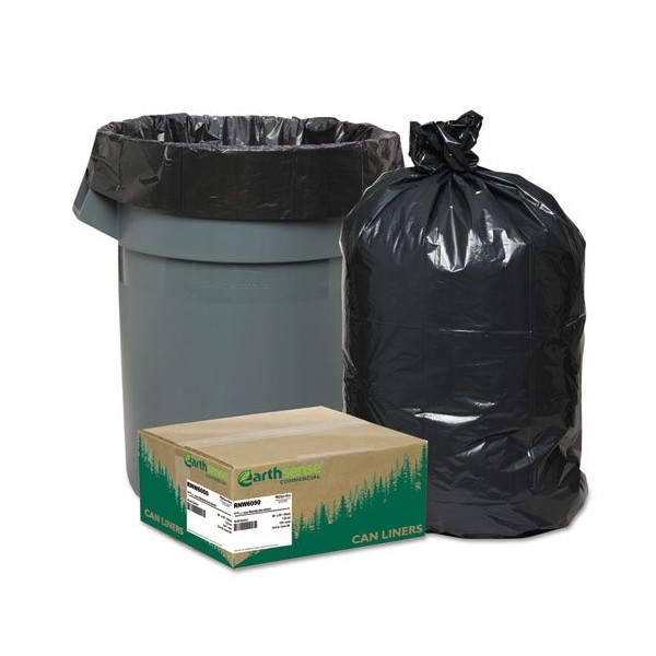 Recycled Can Liners, 55-60gal, 1.25mil, 38 x 58, Black, 100/Carton