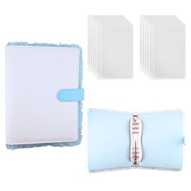 Sticker Notebook A5 Sticker Book Binder Frill [Includes 10 Refills] Cute Korean 6-Hole Refill Storage Collage Tricker Case Notebook Large Stylish Lace (Blue)
