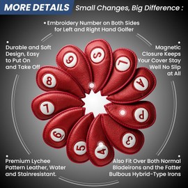 Golf Club Head Covers for Irons Magnetic Closure Value 11 pcs/Set, Double Number Printed Headcovers Deluxe Synthetic Leather Professional Thick Color Red Fit All Iron Clubs (Red)