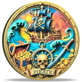 Strugglejewelry Pirate Challenge Coin with Skull and Ship Design - Treasure Island Adventure Coin, 1.57” with Protective Case