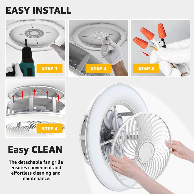 PrimeMall Bladeless Ceiling Fan with Light and Remote Control 22"