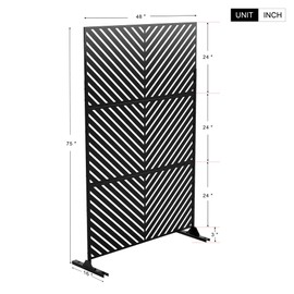 Elevens Metal Outdoor Privacy Screen, Freestanding Outdoor Divider Decorative Privacy Fence Screen, Fence Panels for Balcony Patio,76" H×47" W Black-Arrow